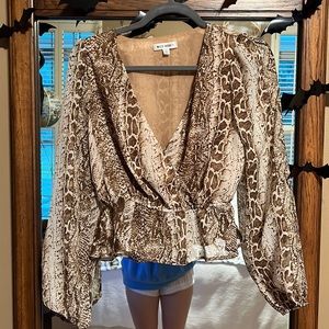 Bluspero Long Sleeve Peplum Snake Skin Blouse